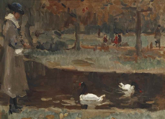 Feeding the swans in the Zoo, The Hague by Isaac Israëls, circa 1916