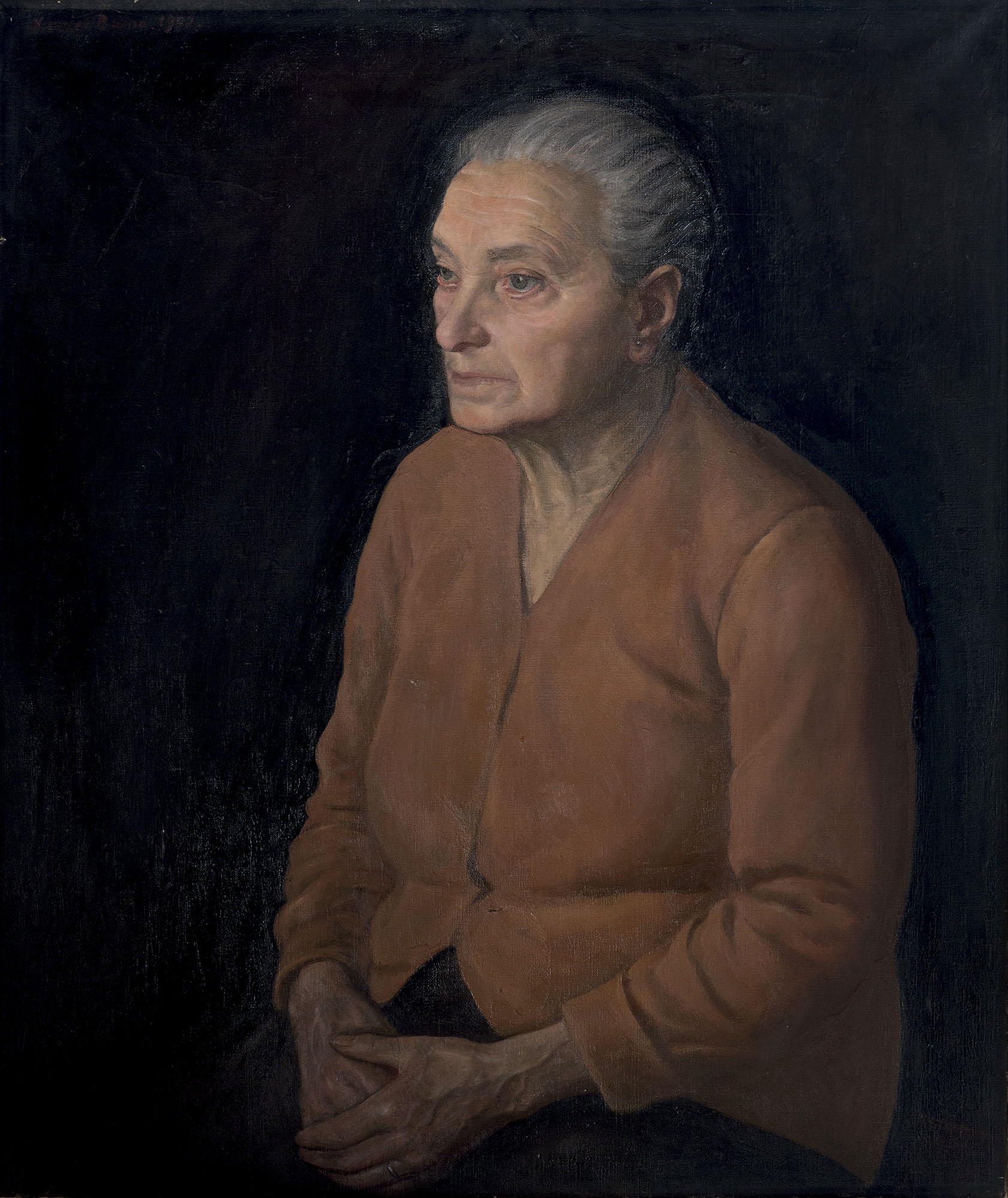 Donna seduta con giacca ocra by Xavier Bueno, 1952