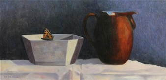 Cracked Denby Jug and Butterfly - E.A. Sheridan