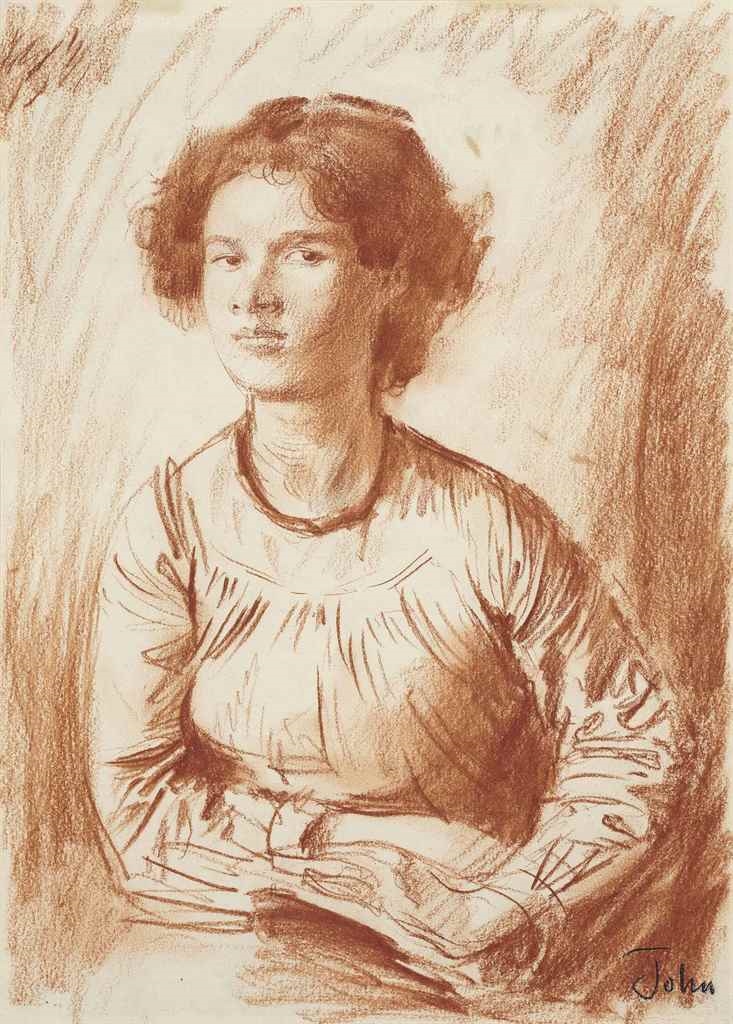 Artwork by Augustus Edwin John, Ida, Made of red chalk