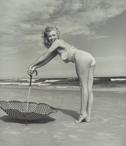 Marilyn Monroe, Tobay Beach (with umbrella) by Andre de Dienes, 1949, printed later