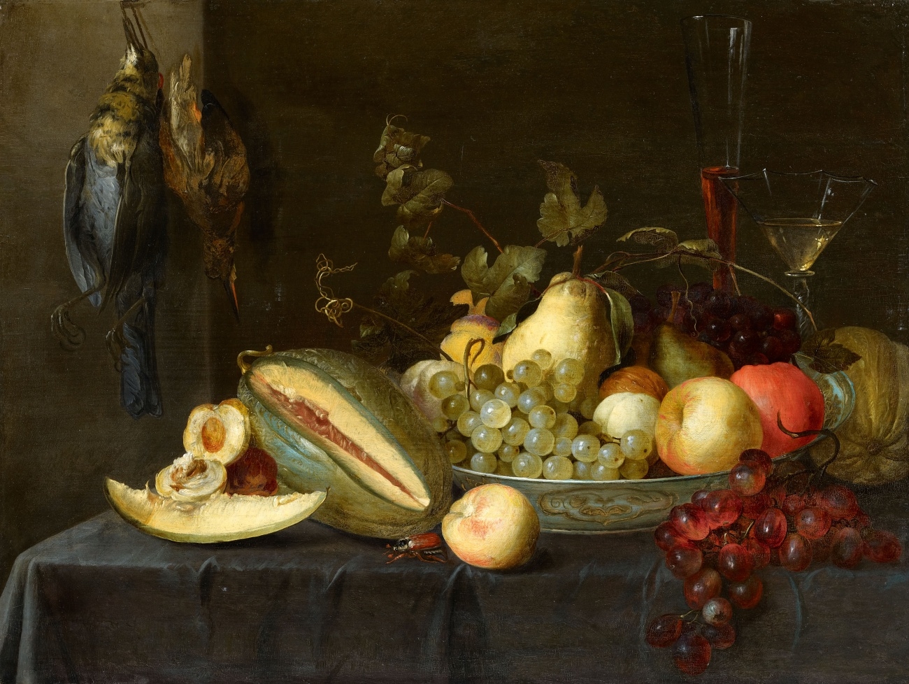 Artwork by Pieter van Overschee, Still Life with Fruit and Birds, Made of Oil on panel