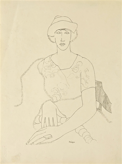 Portrait of a woman with hat by László Medgyes