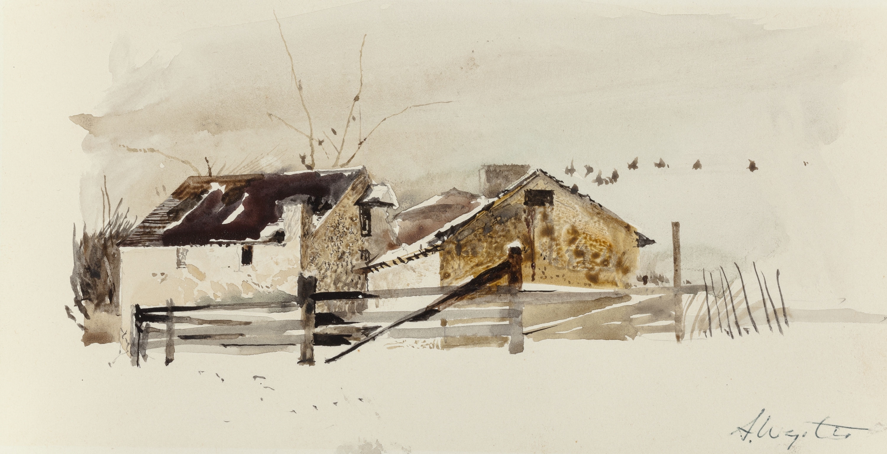 Artwork by Andrew Wyeth, "The Mill" Study, Made of Watercolor and pencil on paper