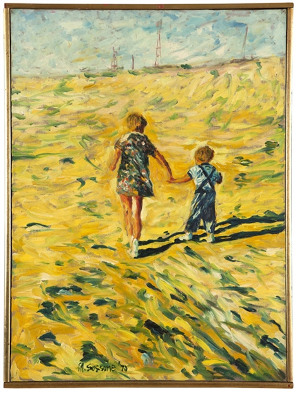 Two children walking through a field by Marco Sassone