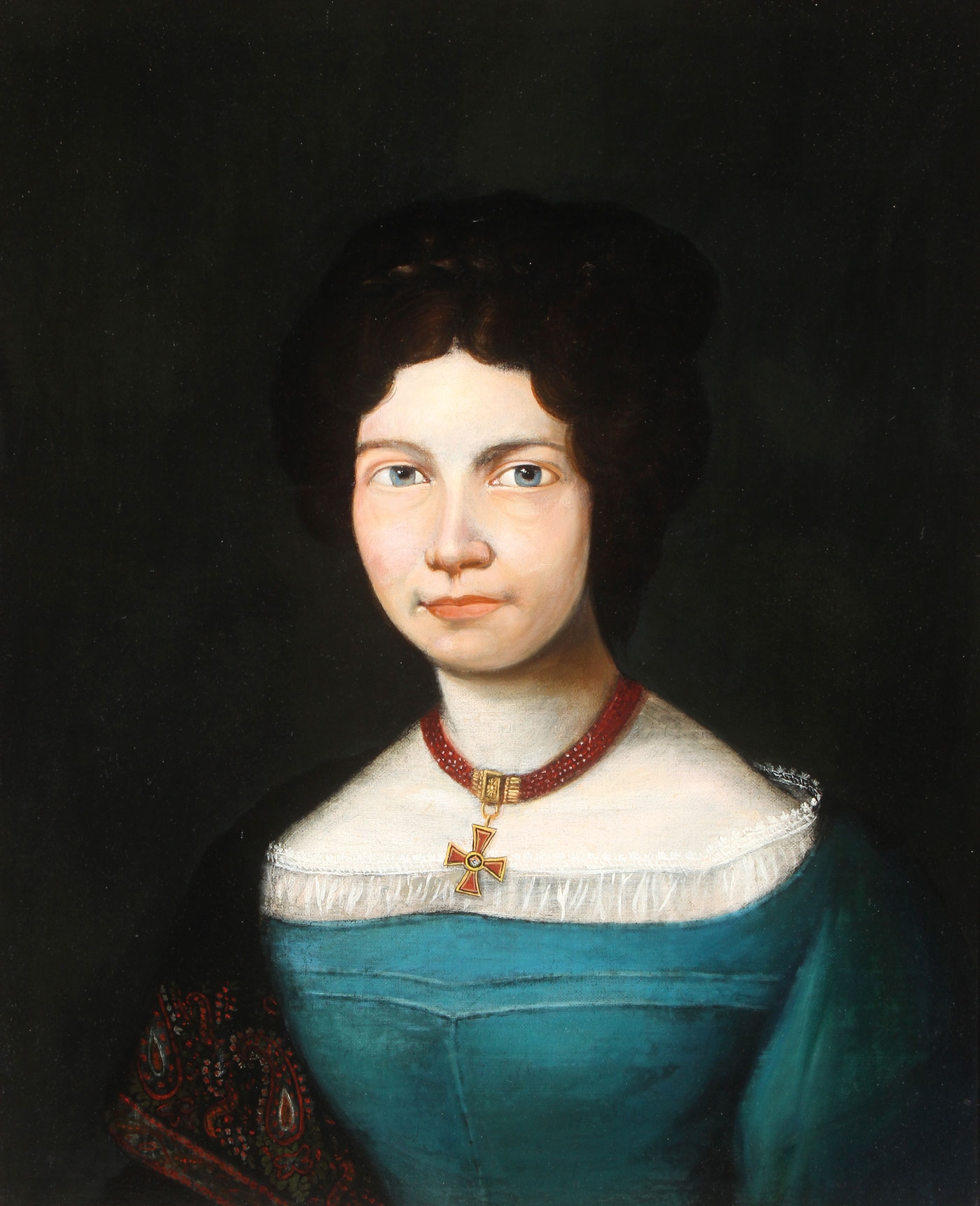 Portrait of a Young Woman Wearing the Order of St. Vladimir Around Her Neck Suspended From a Beaded Necklace by Austrian School, 19th Century