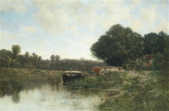 Au bord de la rivière - Claude-François-Auguste Mesgrigny