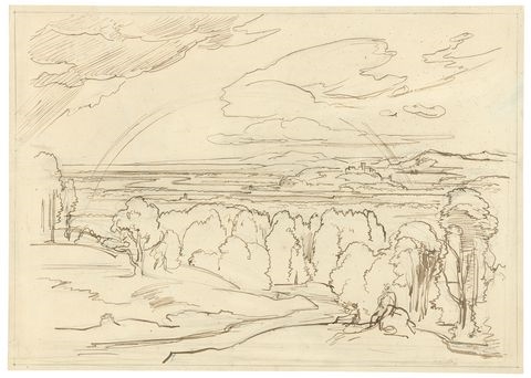 Flußlandschaft mit Regenbogen by Carl Rottmann, circa 1835