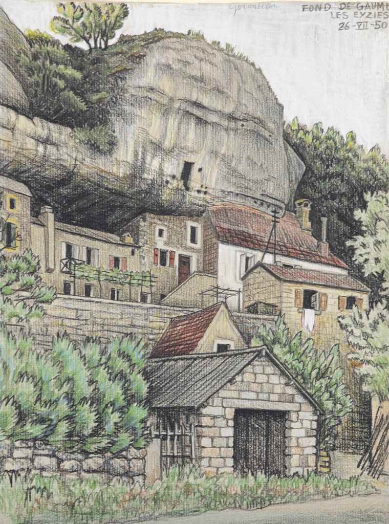 Artwork by Maurits Cornelis Escher, Fond de Gaume, Les Eyzies, Made of pencil, chalk and colour crayon on paper