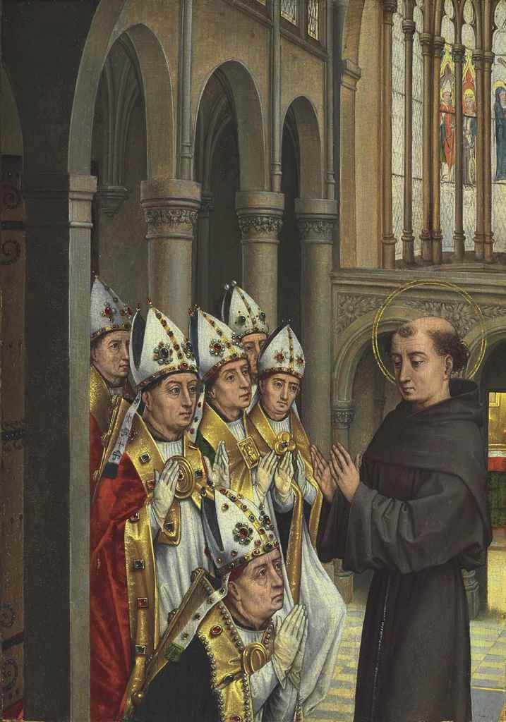 Artwork by Master of the Prado's Adoration of the Magi, St Anthony of Padua rebuking Archbishop Simon de Sully at the Synod of Bourges - a fragment, Made of oil on panel