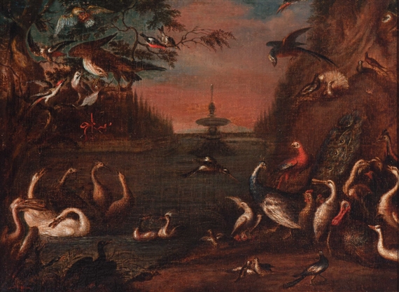 a) Concert of birds, b) Coronation of the king of birds by Jan van Kessel I
