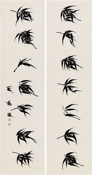 A PAIR: BAMBOO AND SEVEN-CHARACTER COUPLET - Wang Jiamo