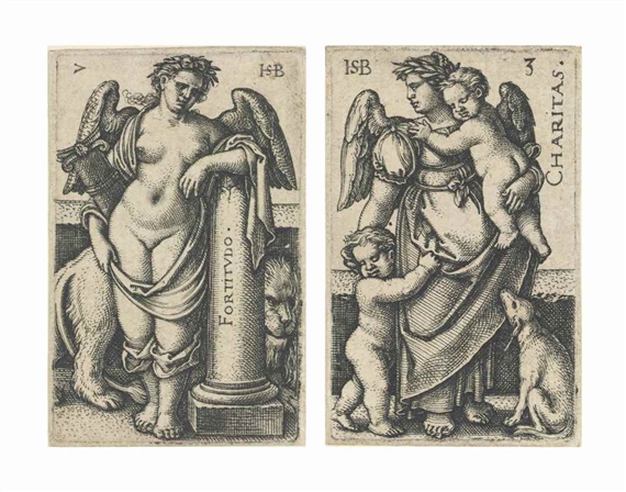 Set of 8 Works: Cognition and the Seven Virtues by Hans Sebald Beham, 1539