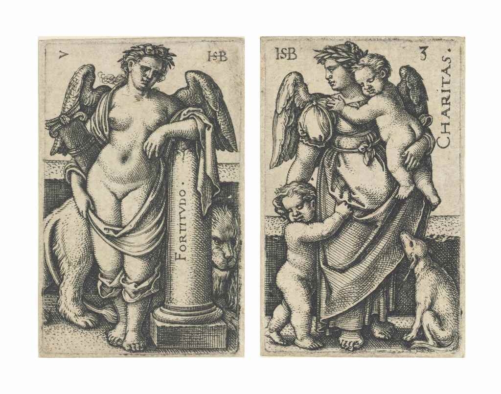 Artwork by Hans Sebald Beham, Set of 8 Works: Cognition and the Seven Virtues, Made of engravings