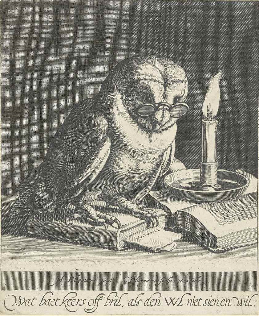 An Owl with Books by Hendrick Bloemaert, Cornelius Bloemaert II, circa 1625