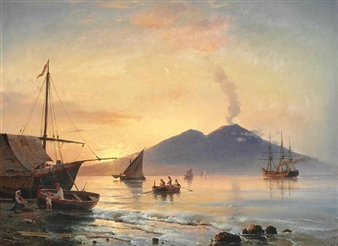 Italian fishermen and the frigate "Sjælland" in the Bay of Naples - Carl Frederik Sørensen