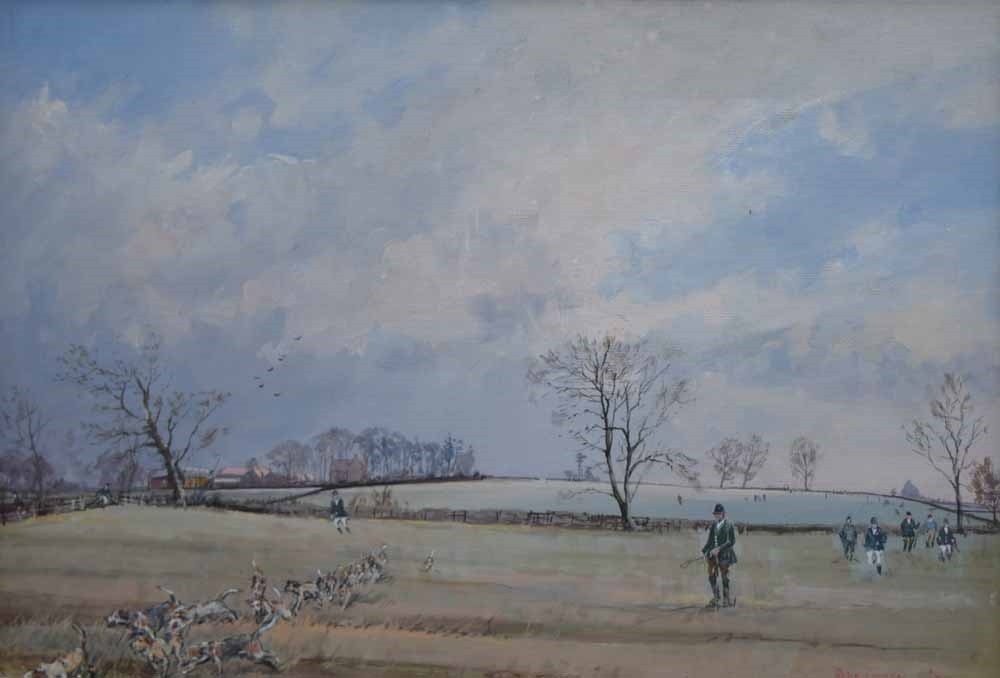 Artwork by Robin Furness, Catterick Beagles at Stanhow 8.1.77, Made of gouache
