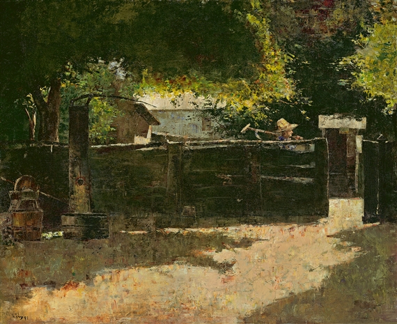 Bauerngehöft mit Brunnen by Lesser Ury, 1888