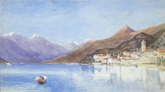 An Album of approximately twenty-five watercolours of river scenes, town views and mountains, including views of Naples, Seelisburg (Switzerland) and Malines Fish Market, Flanders - Hugh Barklie Blundell Mccalmont