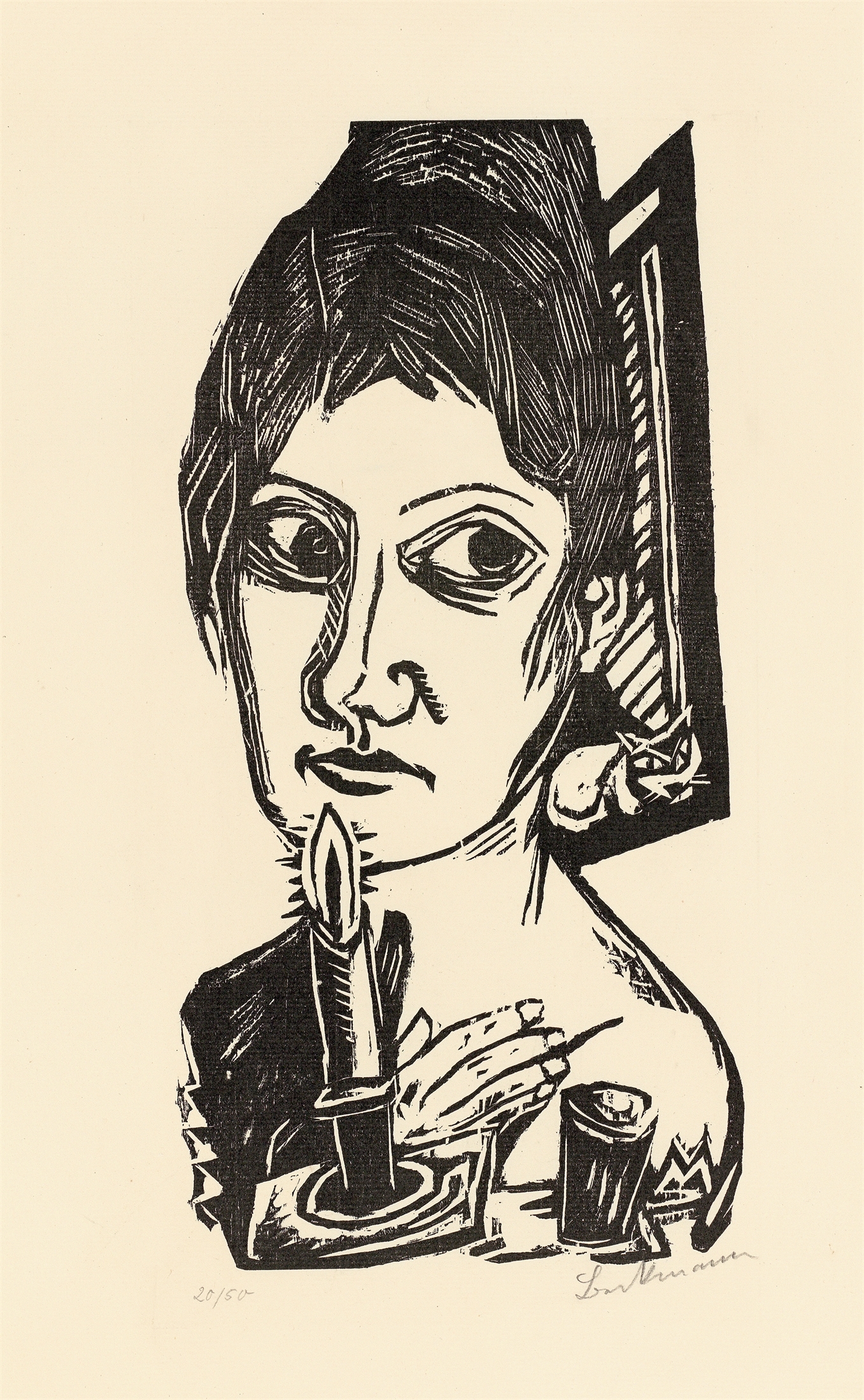 Artwork by Max Beckmann, Frau mit Kerze, Made of Woodcut on laid paper