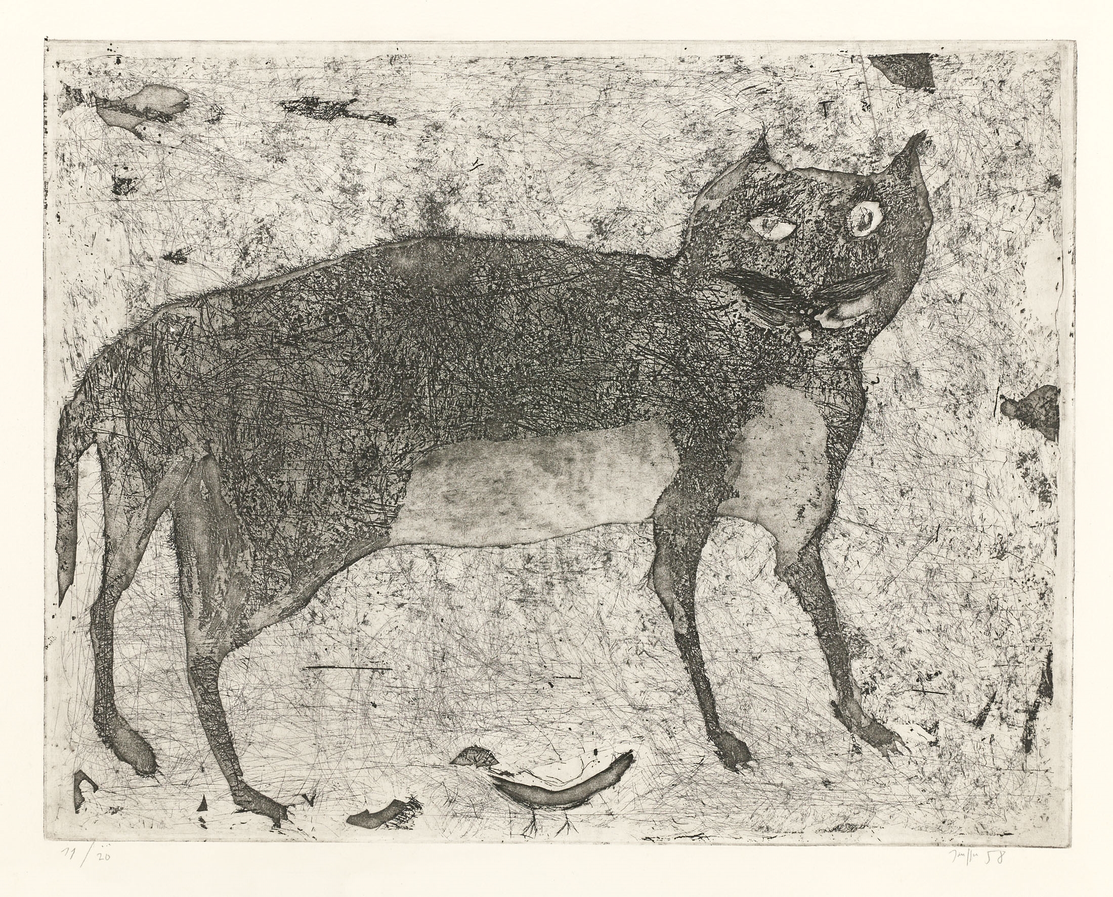 Artwork by Horst Janssen, Katze mit Vogel, Made of Etching and tonal etching on wove paper