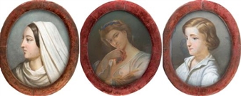 3 works, A portrait of a young lady - E. O. Ferguson