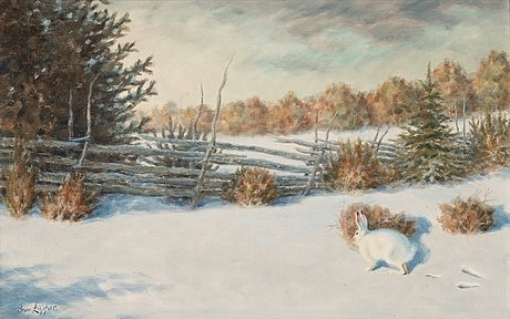 Winter Landscape with Hare by a Fence