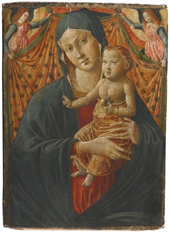 MADONNA AND CHILD BEFORE A CLOTH-OF-HONOUR HELD ALOFT BY TWO ANGELS - Maestro Esiguo
