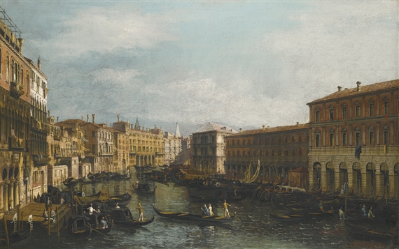 VENICE, THE GRAND CANAL LOOKING TOWARDS THE RIALTO BRIDGE by Canaletto