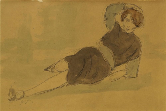 Study of a lady reclining full-length by Imre Goth