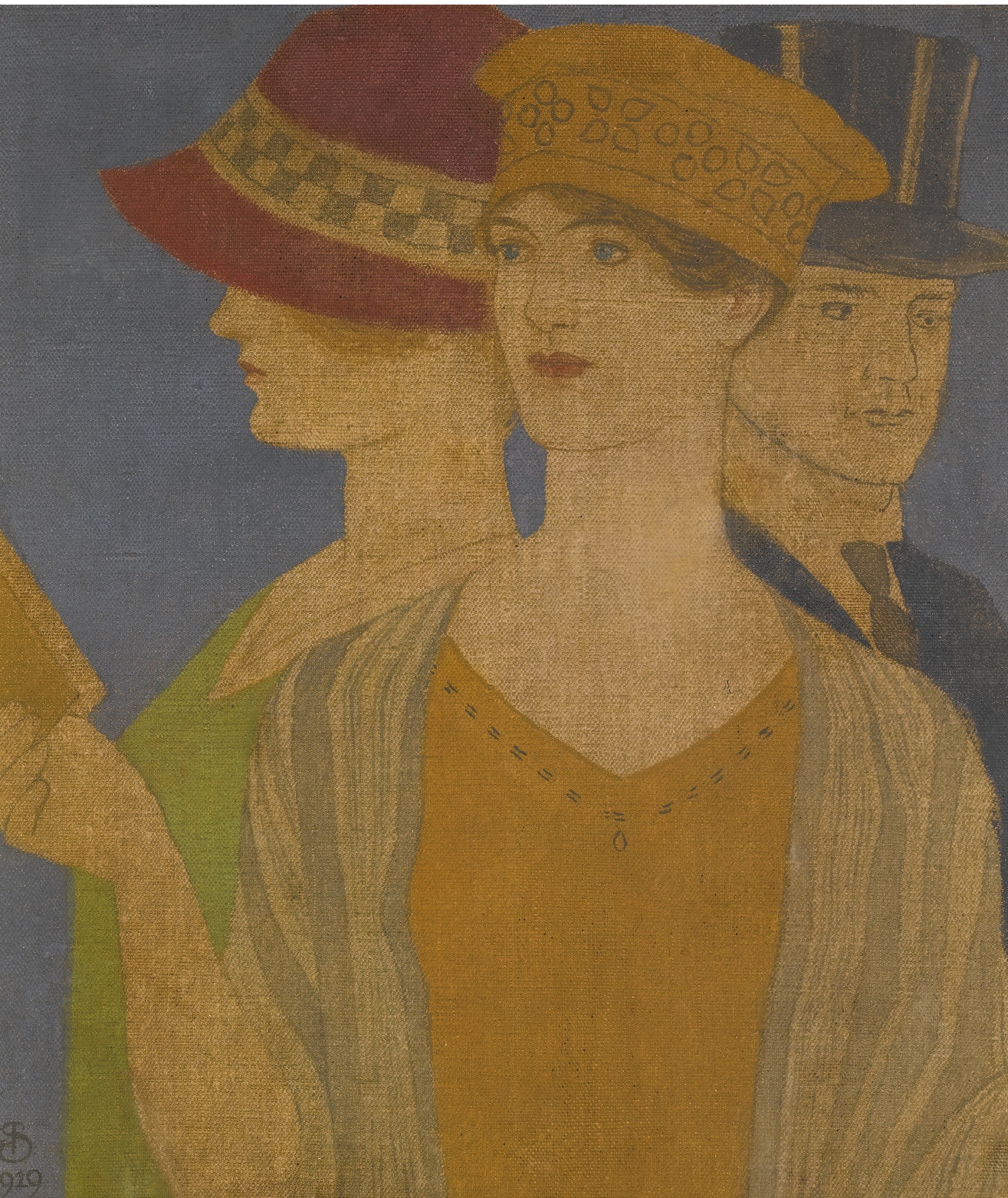 Artwork by Joseph Edward Southall, VISITORS TO AN EXHIBITION, Made of tempera on canvas