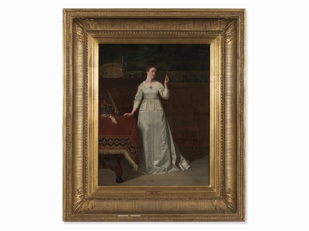 Artwork by Florent Willems, Lady with Mirror, Made of Oil on canvas