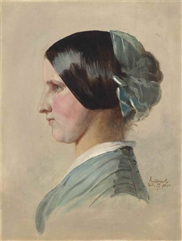 Head of a maid, in profile to the left, in a blue dress, with ribbons in her hair - Queen Victoria