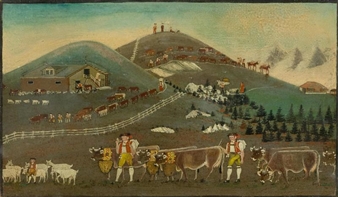 Alpine cattle drive before a landscape - Johann Baptist Zeller