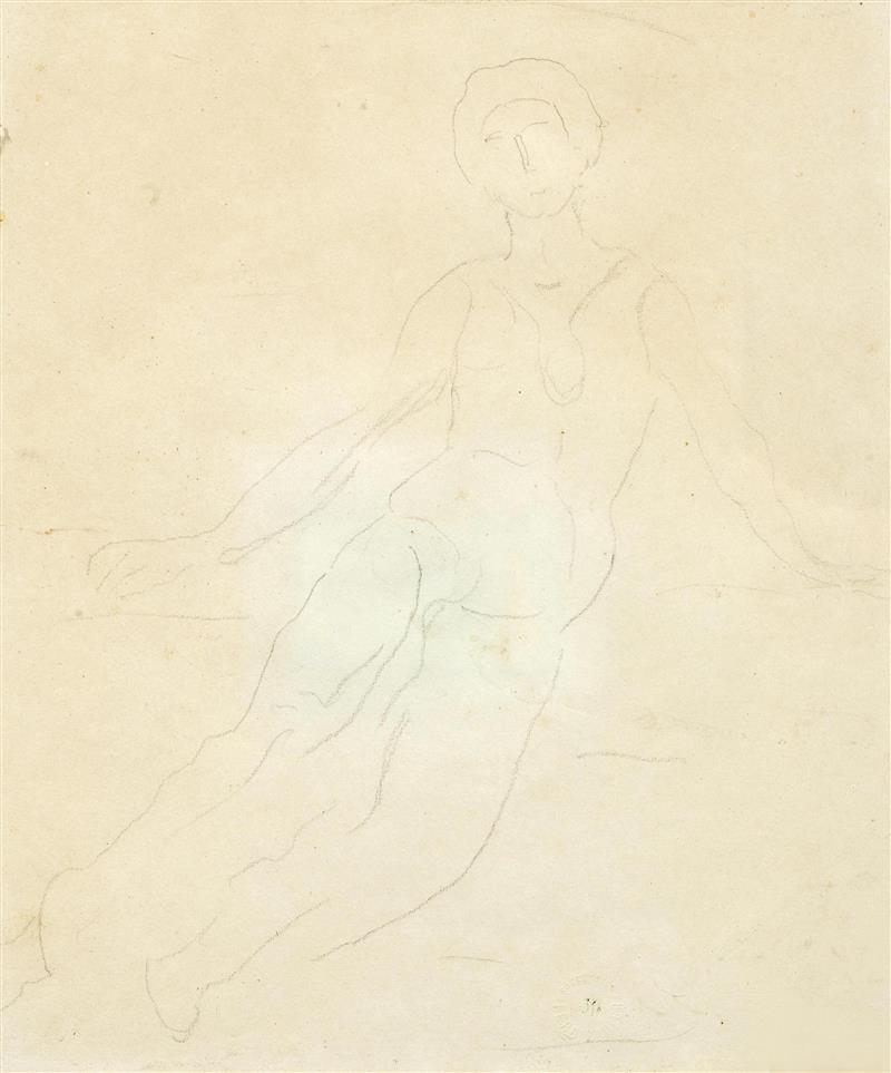 Artwork by Ferdinand Hodler, Study for "Heilige Stunde", Made of pencil on paper