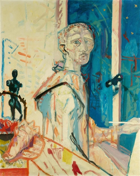 Self-portrait with a black statuette