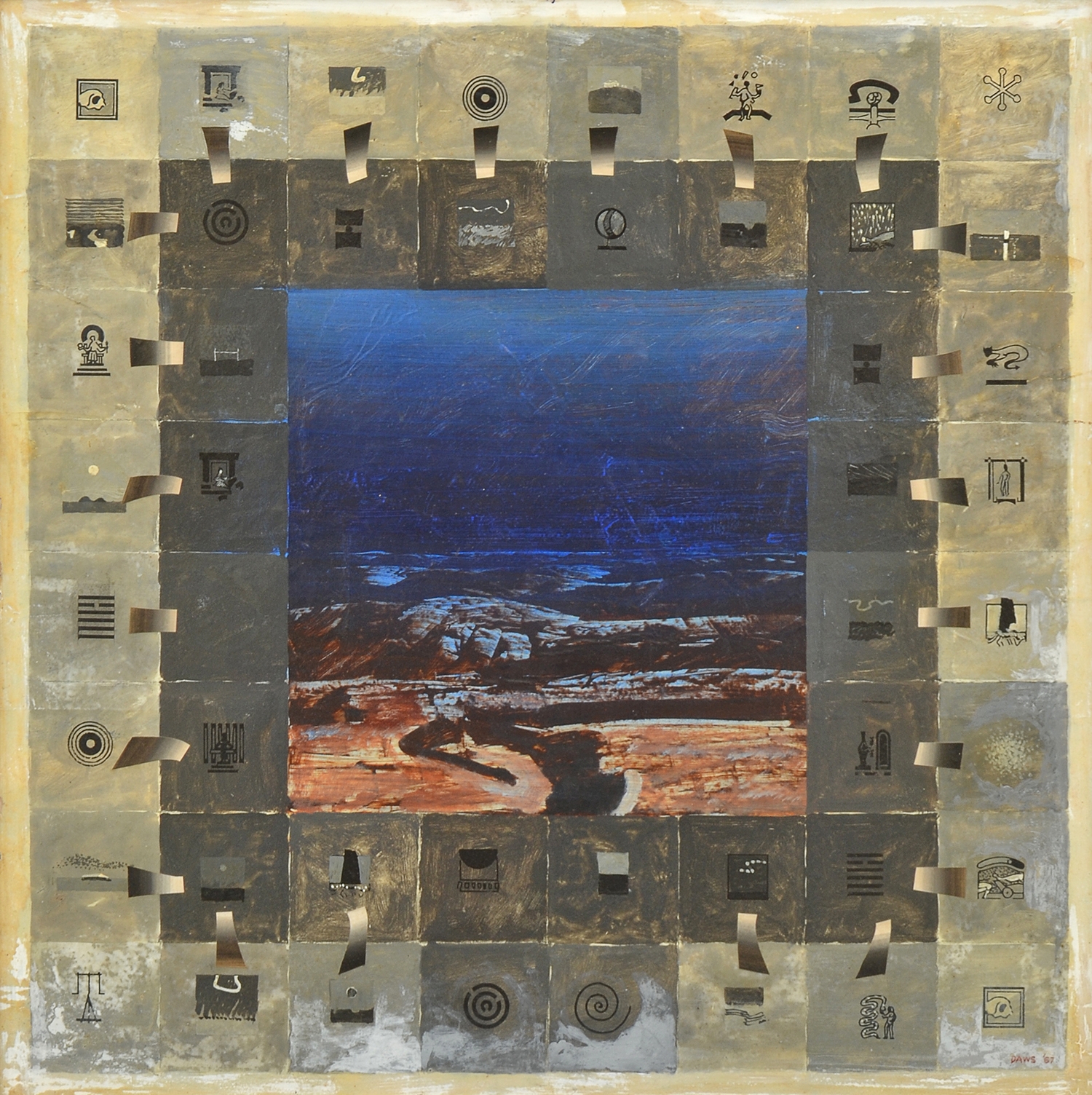 Artwork by Lawrence Daws, Anakie, Made of oil and mixed media on composition board