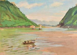 Artwork by Qin Xuanfu, The Fuchun River, Made of oil on paper