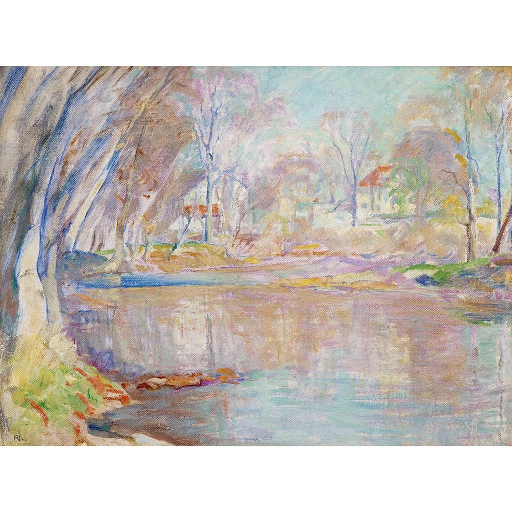 Artwork by Roy Cleveland Nuse, NESHAMINY AUTUMN, Made of oil on board