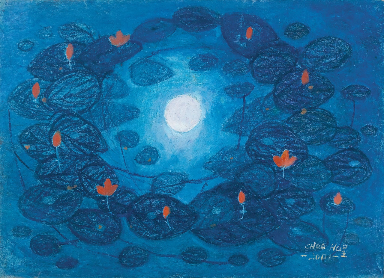 Artwork by Tsai Yuncheng, Moon Accompanied by Lotus, Made of Mixed media on canvas