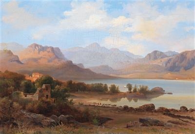 Artwork by Johann Friedrich Stock, Romantic Lakeland Landscape, Made of oil on canvas