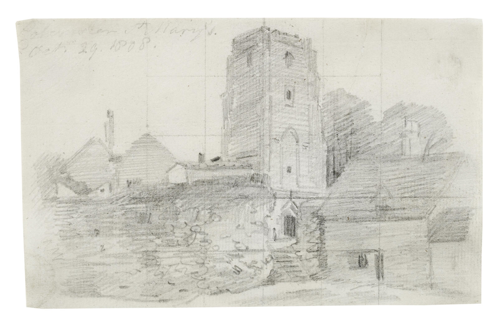 Artwork by John Constable, The Church of Saint Maryad Murum, Colchester, 1808, Made of Pencil on paper