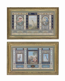 2 Works: Elaborate Wall Decorations with Central Classical Scenes Flanked by Allegorical Figures - Tommaso Bigatti