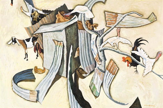 Farmyard Scene with Goats and Cows by William Robinson, 1983