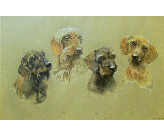 Dog Studies – Heather, Hazel, Bramble, Clover by Sheena McCall, 1981