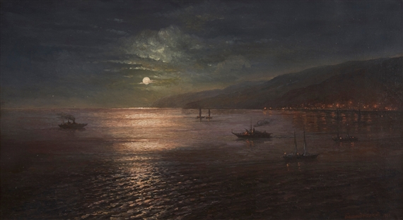 The Port of Batumi at Night by Georgii Zakharovitch Bashindzhagian, 1909