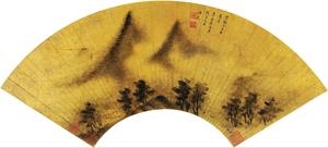 Artwork by Li Xiangjun, Landscape, Made of ink on gold paper