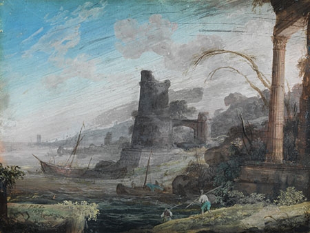 COASTAL SCENE WITH RUINS by Pierre Antoine Patel, 1697