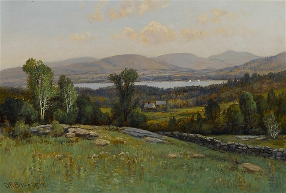 A Wooded Farmland Landscape with Boats on a Distant Waterway by Daniel Folger Bigelow