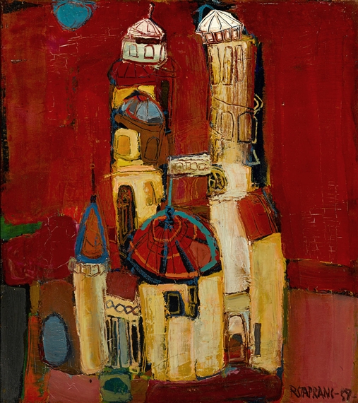 Houses with Blue Sun by Raimonds Staprans, 1959